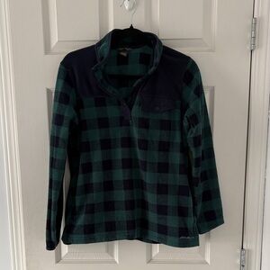 Eddie Bauer Green and Blue Plaid Fleece Pullover